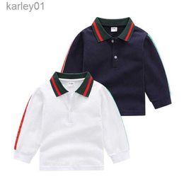 T-shirts Lovely Baby Boys T-shirts Spring Autumn Kids Long Sleeve T-shirt Letters Printed Children Turn-Down Collar Tops Tees Child Boy Clothing 240306