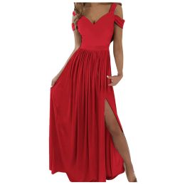 Dress New Women Party Long Dress Sexy OffShoulder Solid Red High Slit Evening Dresses for Women Elegant Beach Robe Vestidos de Fiesta