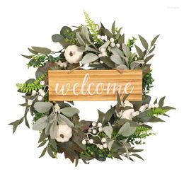 Decorative Flowers Artificial Eucalyptus Wreath Front Door Garland Spring Leaves Wreaths Festival Decor 18Inch Realistic For And