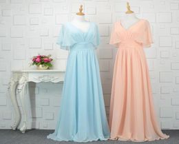 Coral Chiffon Modest Bridesmaid Dresses With Flutter Sleeves V Neck Aline Summer Boho Bridesmaid Dress Wedding Party Dress Custom5005796