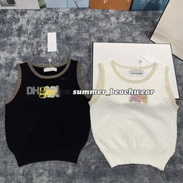 Coloured Rhinestone Knit Vest Crew Neck Knitted Tank Tops Casual Sleeveless Knit Vest Summer Breathable Knit Tops