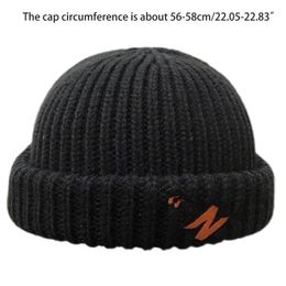 Unisex Winter Knitted Beanie Hat Neon Candy Colour Letter Embroidery Cuffed Brimless Hip Hop Landlord Docker Skull Cap286r