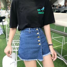 skirt Pencil Skirt High Waist Aline Culottes Irregular Shorts Korean Style 2023 Summer Women Denim Short Pants New Vintage Clothing