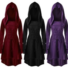 Dress Spring Autumn Gothic Dress Cloak Women Hooded Punk Women Clothing Plus Size Lace Up Dresses For Women Vestido Halloween Costumes