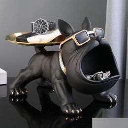 Decorative Objects & Figurines Decorative Objects Figurines Resin Dog Statue Living Room Decor Storage Tray Scpture Ornament Bldog Fig Dhgyu