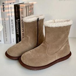 Boots 2024 Fashion Women Winter Warm Snow Artificial Plush Inside Suede Leather Round Toe Comfortable Women's Shoes