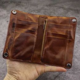 Money Clips Mens Handmade Wrinkled Wallets Original Leather Money Clips Luxury Long Billfold wallet Genuine Leather Vertical Mens Coin wallet L240306