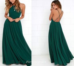 Sexy Dark Green Colour Spaghetti Strap Prom Dress High Quality Backless Chiffon Women Wear Party Gown Custom Made Plus Size2897012