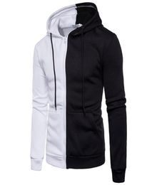 2018 Fashion Mens Hoodies Tracksuit Casual Clothes Black White Patchwork Long Sleeve Sweatshirt Zipper Slim Plus Size Hoodie2528389