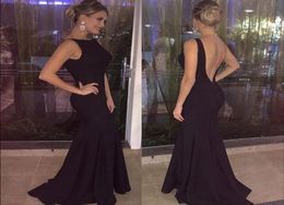 Classic Long Black Prom Dresses Sexy Backless Jewel Neck Formal Sweep Train Evening Dresses Simple Women Party Gowns 5178006