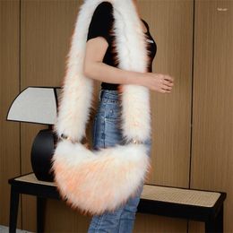 Shopping Bags Heart Shape Faux Raccoon Fur Shoulder Women Fashion Lovely Plush Crossbody Bag