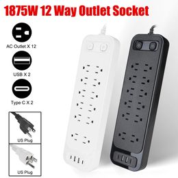 With TypeC Smart Charging Port 1875W 110V125V AC 5V31A USB Socket 12 Way Outlet dual Switch US Plug Portable Power Strip 240228