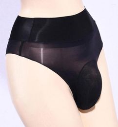 Underpants Men Transparent Briefs Sheer High Waist Panties Glossy Oily Pouch Underwear Thong UltraThin Sissy2798452