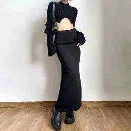 Skirt New Korean Style Cargo Maxi Skirt Women Fairy Grunge Harajuku Long Skirts Y2k Aesthetic Japanese Korean Fashion Women Clothing