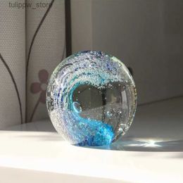 Decorative Objects Figurines Pure Handwork Earth Sea Breeze Decoration Glass Ball Birthday Gift Trophy Wave Ball Small Landscaping HandicraftsL240306