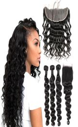 Brazilian Loose Deep Wave Human Hair Bundles With 4x13 Lace Frontal Closure Ear to Ear Lace Frontal With Bundles Brazilian Virgin 4188419