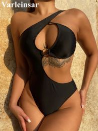 Swimwear Asymmetric Cut Out One Shoulder Women Swimwear One Piece Swimsuit Female Monokini High Cut Bather Bathing Suit Swim Lady V4350