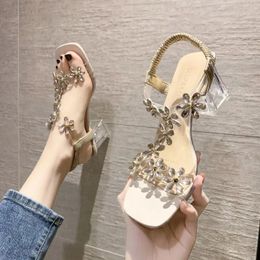 Women 886 554 Summer Sandals 978 Fashion Women's 2024 Flowers Rhinestone Transparent Root Open Toe Woman Heeled Shoes 'S 'S 's