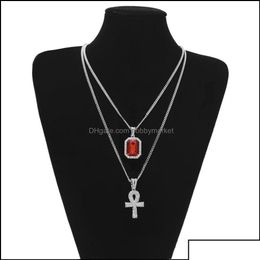 Pendant Necklaces Pendant Necklaces Pendants Jewellery Iced Out Egyptian Ankh Key Of Life Necklace Set Bling Cross Mini Gemstone Gold Si Dhowm