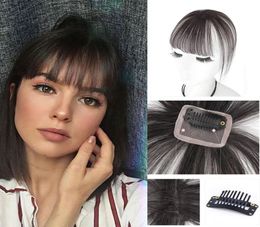 3D Air Bangs Hairpiece Extension Light Brown 100 Human Real Hair Flat Bangs With Temples Breathable Full Handmade Front Fringe1764344