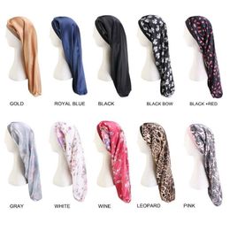 10pcs lot Women Elastic Night cap Wide Edge Silk Fabric Long Hair Sleeping Hats Wrap Nightcap Hair Care Bonnet Turban One Size211i