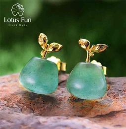 Lotus Fun Real 925 Sterling Silver Natural Aventurine Gemstone Earrings Fine Jewellery Sprouting in Spring Stud for Women 2106167258318