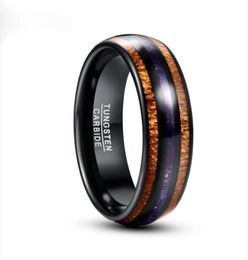 Wedding Rings 8mm Acacia Wood Lapis Lazuli Electric Black Men039s Tungsten Steel Ring Jewelry9787395