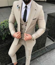 Beige Groom Suits Formal Occasion Wedding Tuxedos Men Suits Pants Jacket Vest 3 Pieces Slim Fit Groom Tuxedos Evening Party Tuxedo8505503