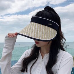 Berets Visors Sun Hats Portable Wide Large Brim Adjustable Sunshade Cap UV Protection Empty Top Straw Summer