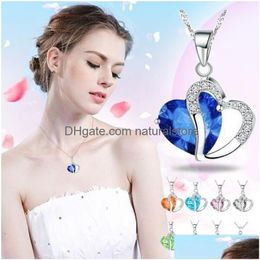 Pendant Necklaces 10 Colours Romantic Crystal Pendants Necklaces For Women Beautif Love Heart Shaped Sier Chain Choker Female Fashion J Dhpny