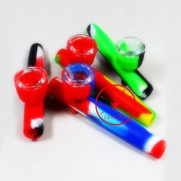 New Style Mini Colourful Silicone Pipes Hand Portable Innovative Herb Tobacco Oil Rigs Spoon Glass Nineholes Philtre Bowl Cigarette Holder Smoking DHL