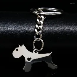 Keychains 2024 Delicate Schnauzer Dog Silver Colour Stainless Steel Keychain For Women Fashion Heart Pet Jewellery Llaveros K1326S07