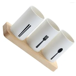 Kitchen Storage Chopsticks Holder Flatware Organiser With Wood Base Wooden Dinnerware Rack Bamboo Silverware Tube