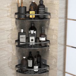 Without Drilling Rustproof Space Aluminium Bathroom Corner Shelf Shower Storage Rack Shampoo Holder Kitchen Accessories 240228
