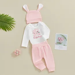 Clothing Sets My First Easter Baby Girl Outfit 3Pcs Long Sleeve Embroidery Romper Pants Hat Set Born Toddler Clothes