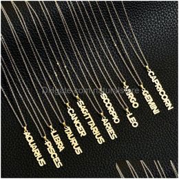 Pendant Necklaces 12 Zodiac Sign Necklaces Stainless Steel Constellation Letter Pendant Gold Chains For Men Women Fashion Birthday Jew Dhrvz