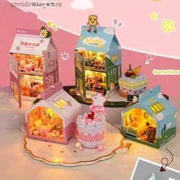 Architecture/DIY House Diy Mini Dollhouse Handmade Construction Pink Girly heart Milk Carton Doll House Casa Miniature Toys Birthday Girls Gifts