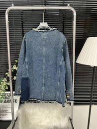 Women's Jackets 2024 Spring Winter Y2k Fashion Versatile Pocket Edge Deep Light Washed Water Colour Embedded Denim Jacket Overcoat