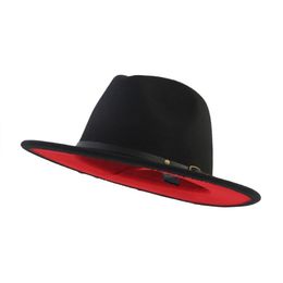 Trend Red Black Patchwork Wool Felt Jazz Fedoras Hat For Men Women Top Cap Winter Panama Women Hats For Church British Flat Caps Y253C