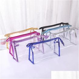 Storage Bags Clear Waterproof Makeup Bags Fashion Women Transparent Cosmetic Bag Travel Storage 5 Colors Sea Drop Delivery Home Garden Dhash