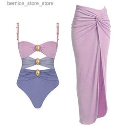 Women's Swimwear Hollowen one-piece swimsuit with lid sexy womens off shoulder patchwork beach suit Q240306