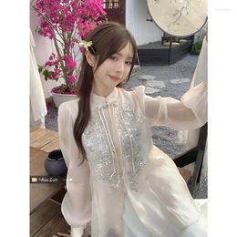 Women's Blouses Chinese Style Tops Design Sense Small Group Long Sleeved Shirts French Unique And Stunning Embroidery Summer