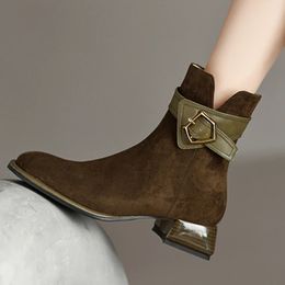 British Style Low Heels Ankle Boots Women Autumn Suede Faux Square Toe Short Boots Woman Thick Heeled Cowgirl Botas Shoes 240228