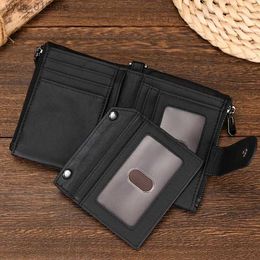 Money Clips Leather Card Holder Wallet For Men Free Shipping Luxury Designer Short Wallets With Coin wallet Male Short wallet With Iron Chain L240306