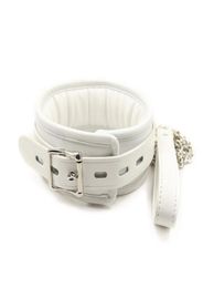 White PU Leather Neck Collar With Chain Slave Bandage Restraints Sex Toys For Couples Adult Games3361759