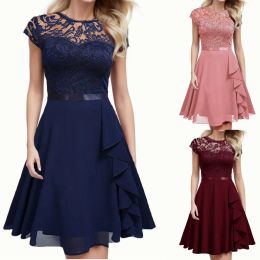 Dress Sexy Embroidery Lace Formal Party Dress Elegant Female Thin Mesh Sleeveless Tiered Ruffle Flowy Dress Weeding Banquet Gowns Robe