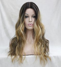 Do Not Cut Lace Front Quality Ombre Darkest Brown Mix Golden Blonde Wavy Small lace front long Wig2273702