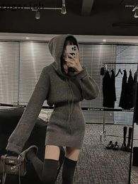 Casual Dresses Gagarich Women Fashion Knitted Dress Causal 2024 Autumn Winter Waist Temperament Bottom Tight Hooded Sweater