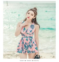 One Piece DressStyle Conservative Cover Belly Slim Sexy Swimsuit Korea Large Size Spring Bathing Suit5855383