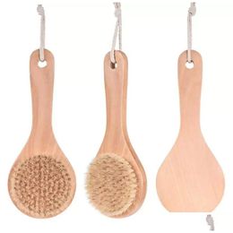 Bath Brushes, Sponges & Scrubbers Dry Skin Body Brush With Short Wooden Handle Boar Bristles Shower Scrubber Exfoliating Masr Fy5312 D Dhjbm